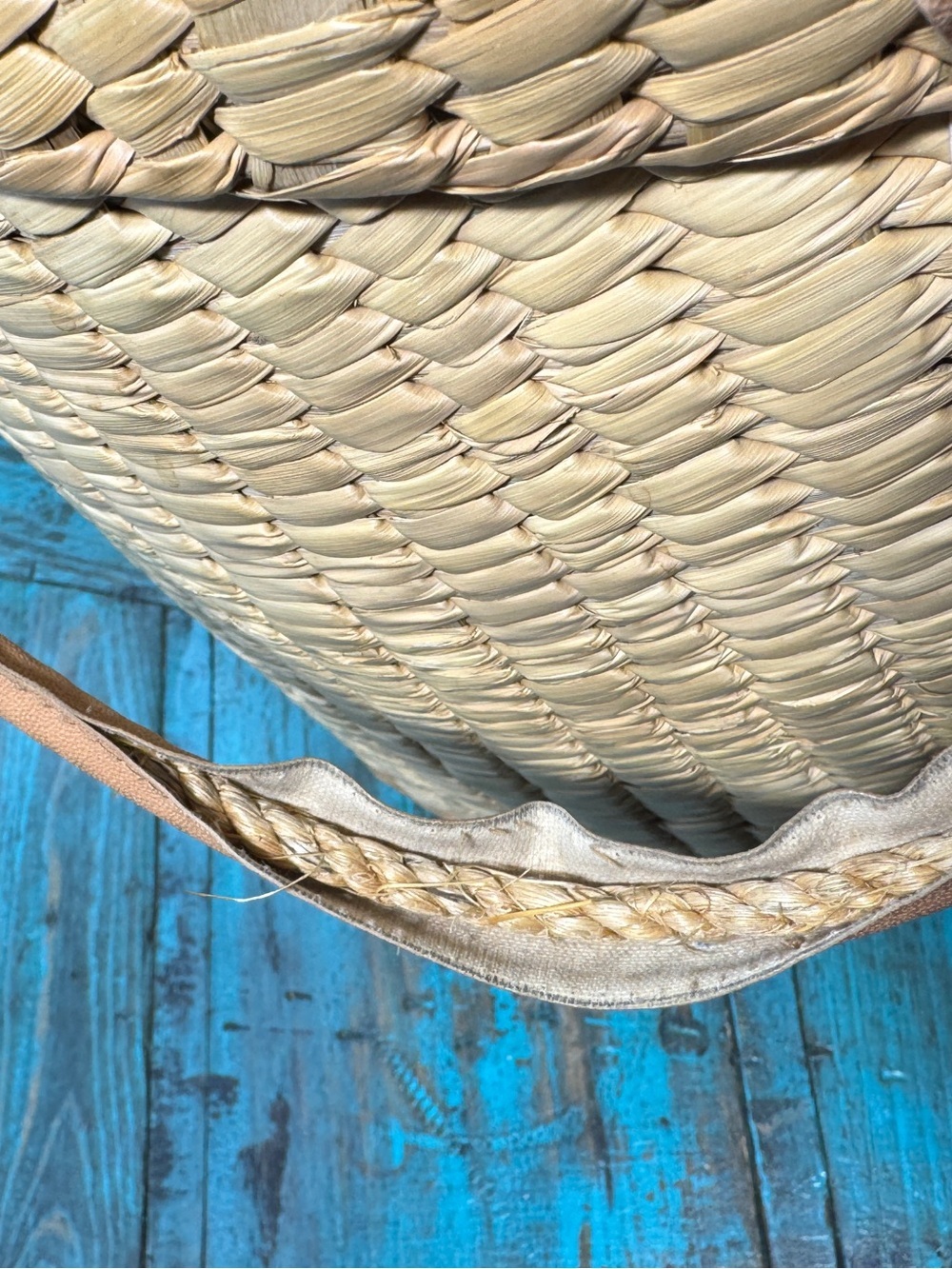 Vintage Raffia Basket Purse w/ Lid Floral Appliqué Boho Woven Straw Bag - Picture 7 of 15